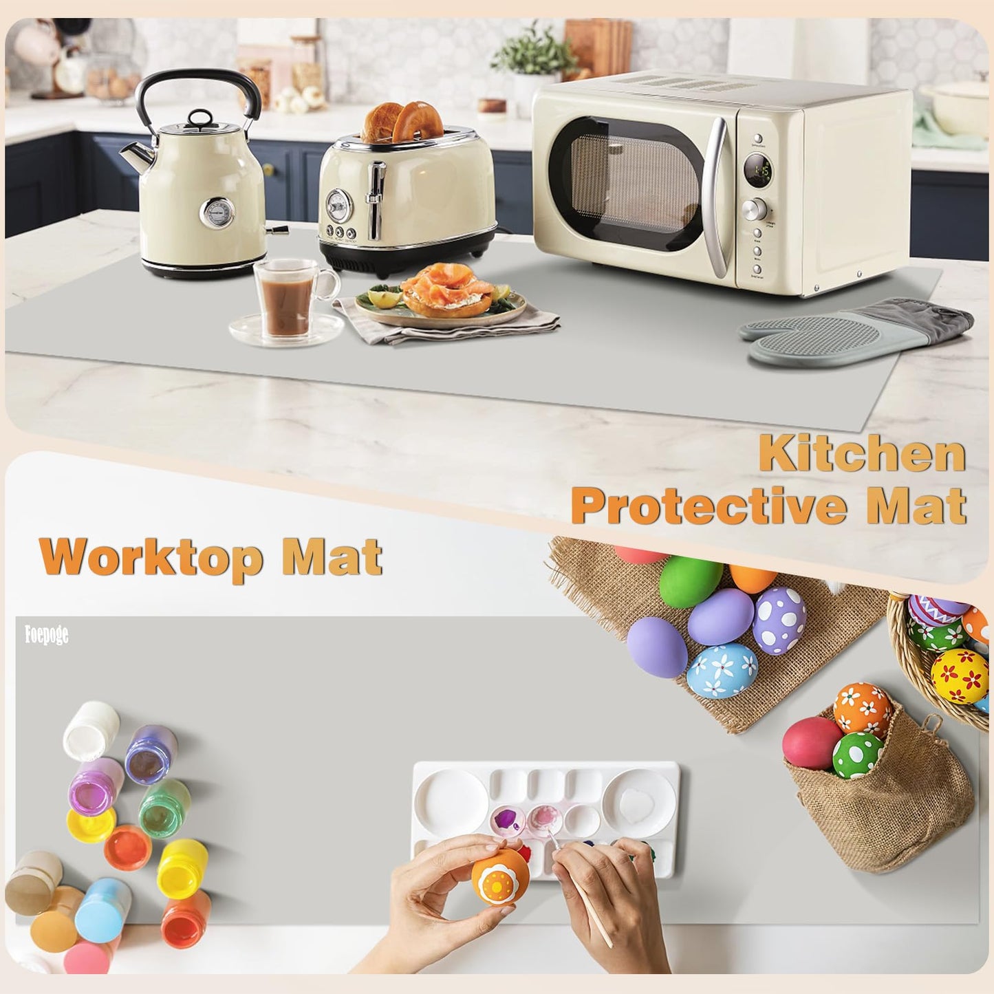 49.2" x 15.7" Large Silicone Mat for Kitchen Counter Protector, Cuttable Silicon Countertop Protector Mat Heat Resistant Mats for Countertop, Cut to Fit Placemat Ship Roll by Foepoge, Gray