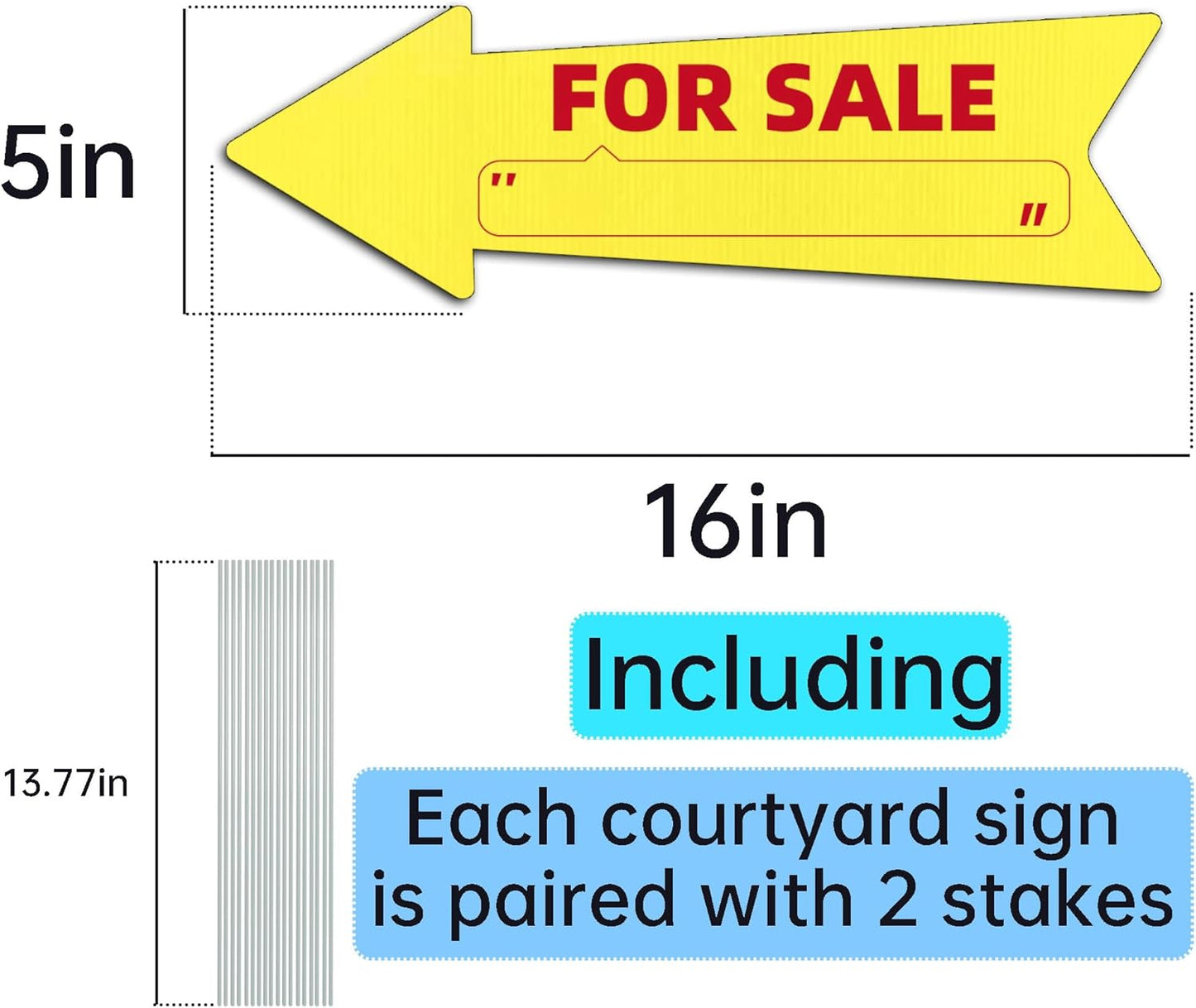 Yellow Arrow Yard Signs, 16 x 5 Inches, Double Sided Outdoor Estate Sale Signs, Plastic, 3 Pack with Stakes