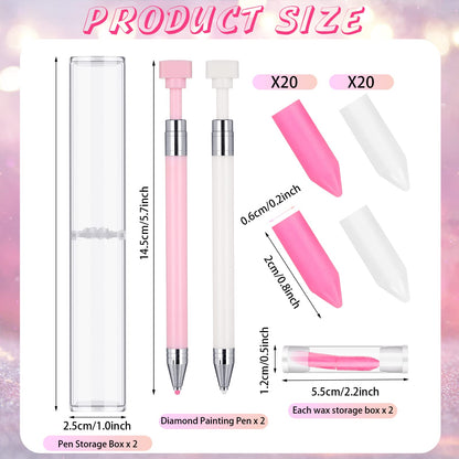 Jutom 2 Pack Diamond Painting Pens with 40 Replacement Wax Pink Wax Diamond Art Accessory with Protective Case Art Pen Tool for Nail DIY Painting Craft Gem(Solid)