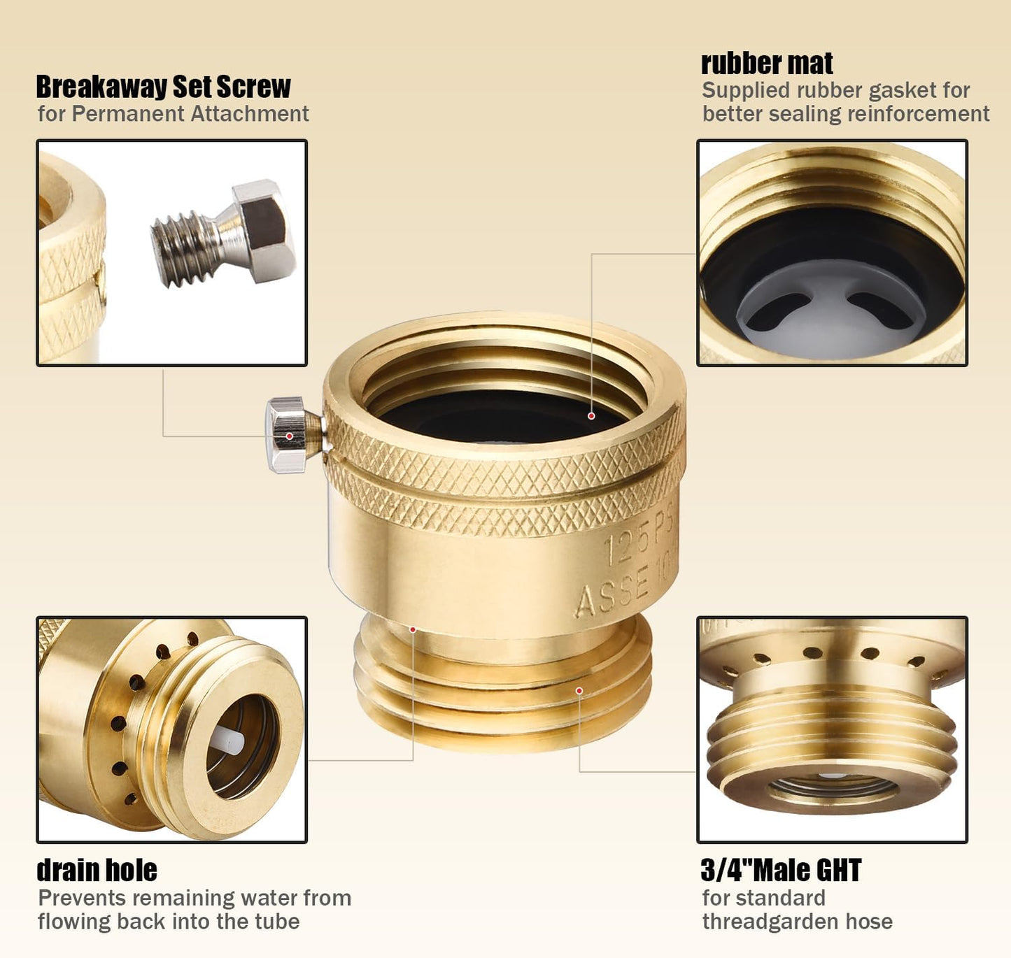 2 3/4'' PCS Brass Vacuum Breaker, Solid Brass Anti-Siphon Hose Bib Valve, Backflow Preventer for Garden Hose Check