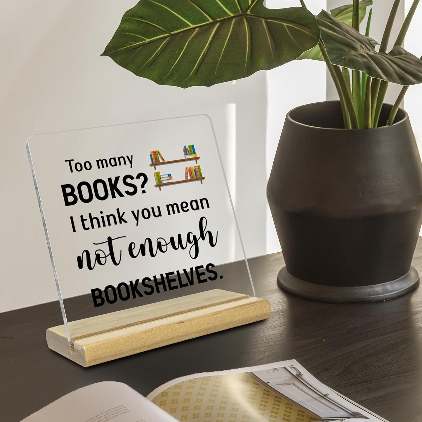 Bookshelf Acrylic Decor Desk Gifts for Reading Enthusiasts, Too Many Books Not Enough Bookshelves, Inspirational Gifts