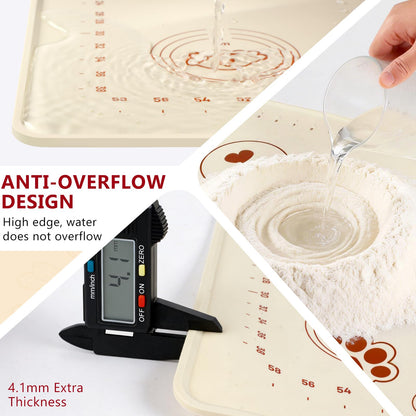 Silicone Baking Mat 28" x 20", Extra Thick Food Grade Liquid Silicone Non-Stick Dough & Pastry Rolling Mat with Measurements, Raised Edge, Reusable & Heat Resistant for Bread, Cookies, Pizza, Fondant
