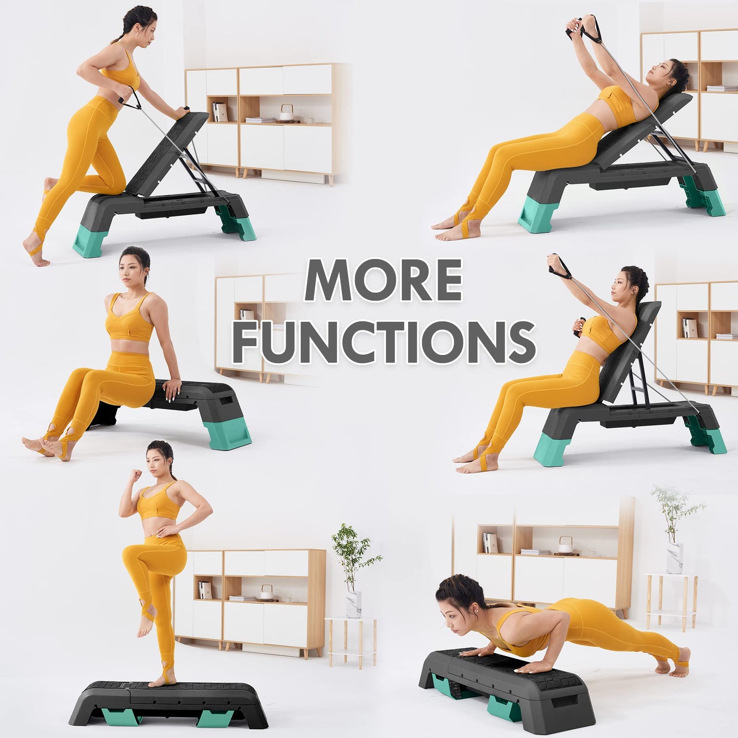 leikefitness Exercise Step Platform, Multifunctional Aerobic Deck with Cord and Adjustable Dumbbell & Weight Bench, Fitness Equipment for Workout Home Gym, GM5821 (Black)