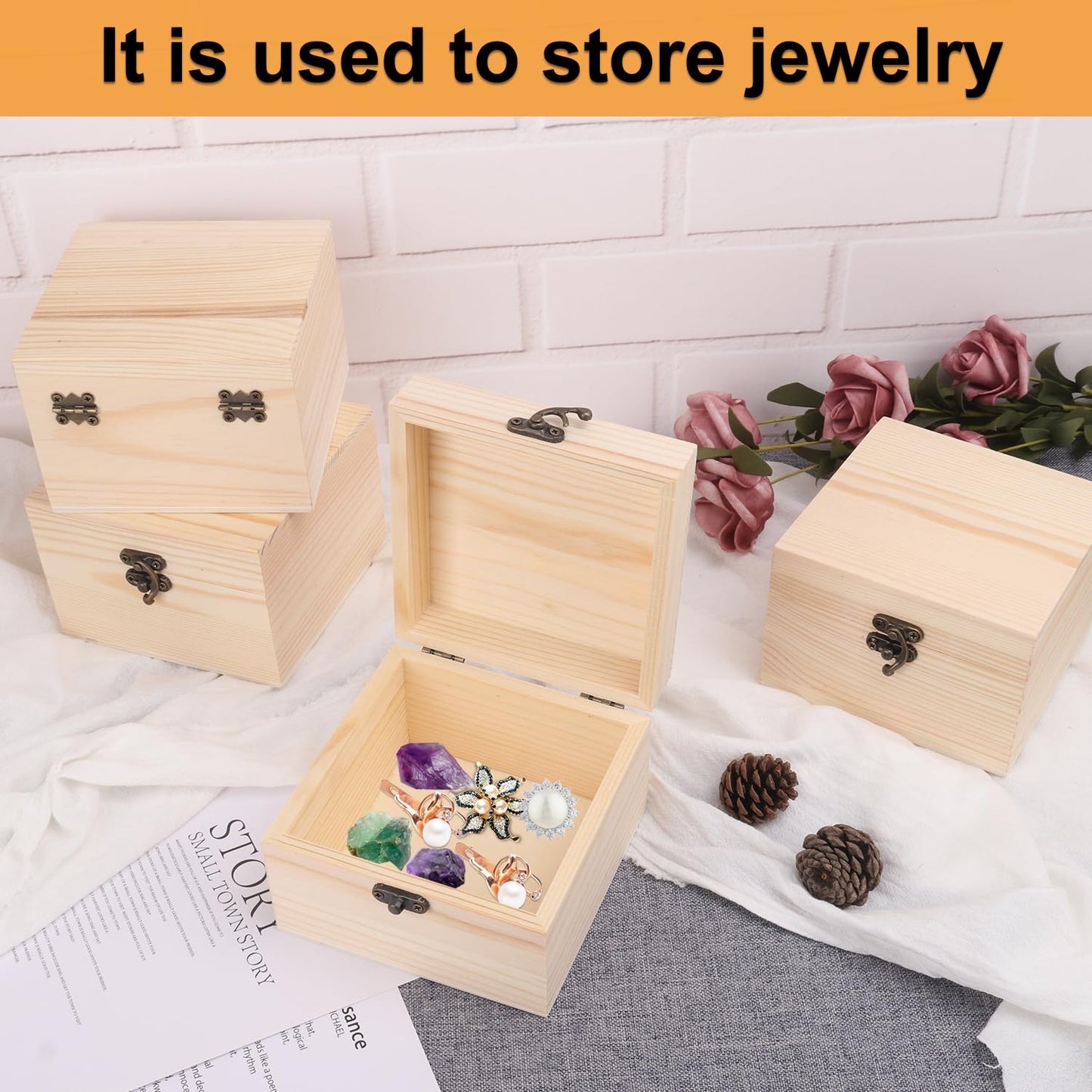 GNIEMCKIN 10 Pack Wooden Box, Unfinished Unpainted Wood Boxes for Crafts, DIY Projects, and Jewelry Storage (4.7x4.7x3.15 inch)