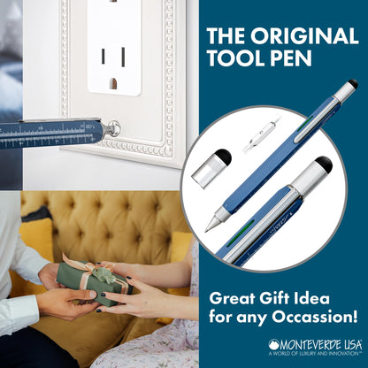 Monteverde USA 9-in-1 Tool Ballpoint Pen in Blue – Multifunctional Pen with Stylus, Screwdrivers, Level, and Ruler – Exclusive Collection, Ideal Gift for Professionals