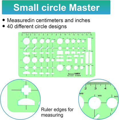 15PCS Geometric Drawings Templates, Measuring Geometry Rulers, Drafting Stencils Measuring Tools