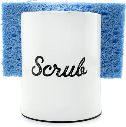 AuldHome Design White Enamel Sponge Holder, Rustic Enamelware Kitchen Sink Accessory