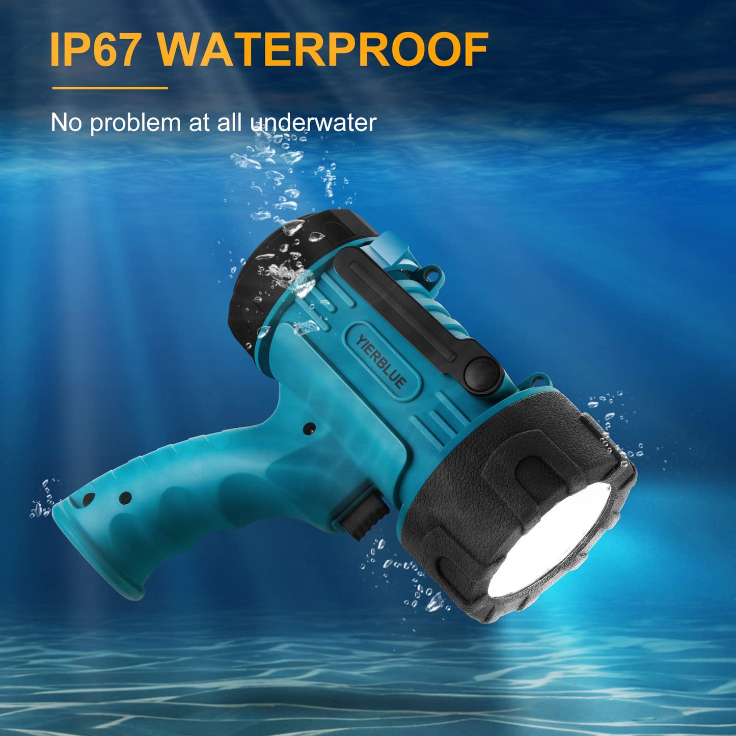 YIERBLUE Rechargeable Spotlight Flashlight IP67 Waterproof with 90,000 Lumen LED, 12 Hours Long Running Spot Light, Impact Resistant Handheld Spotlight with Foldable Stand Red Lens