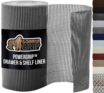 GORILLA GRIP powerGRIP Drawer Shelf and Cabinet Liner, Thick Strong Hold, Non-Adhesive Liners Protect Kitchen Cabinets and Cupboard, Bathroom Drawers, Easy Install, Breathable Mat, 12" x10', Beige