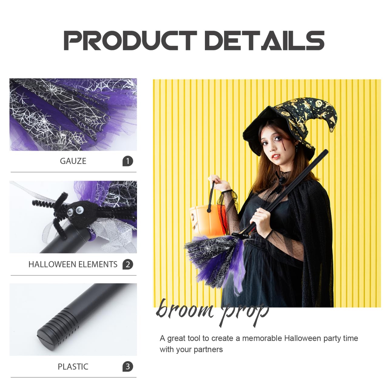Purple Wizard Broom for Halloween Decorations 76cm Plastic Witch Broomstick Prop for Party Cosplay Wizard Flying Stick for Teens Adults Halloween Party Cosplay Supplies