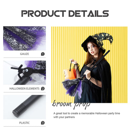 Purple Wizard Broom for Halloween Decorations 76cm Plastic Witch Broomstick Prop for Party Cosplay Wizard Flying Stick for Teens Adults Halloween Party Cosplay Supplies