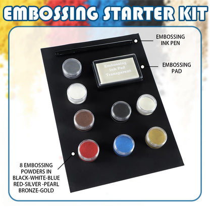 Lanties Embossing Kit with Heat Tool Bundle, 8 x 10ml Embossing Powders, Clear Embossings Pen and Ink Pad, Complete Embossings Kit for Starter Crafts