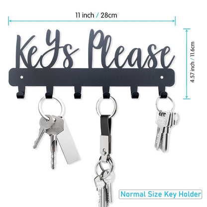 BITALYE Keys Please Holder on Wall,Key Holder Wall Mounted,Black Metal Decorative Key Rack Hooks for Garage, Mudroom, Hallway,Entryway,Front Door,Office (Normal Size:11x4.57inches)