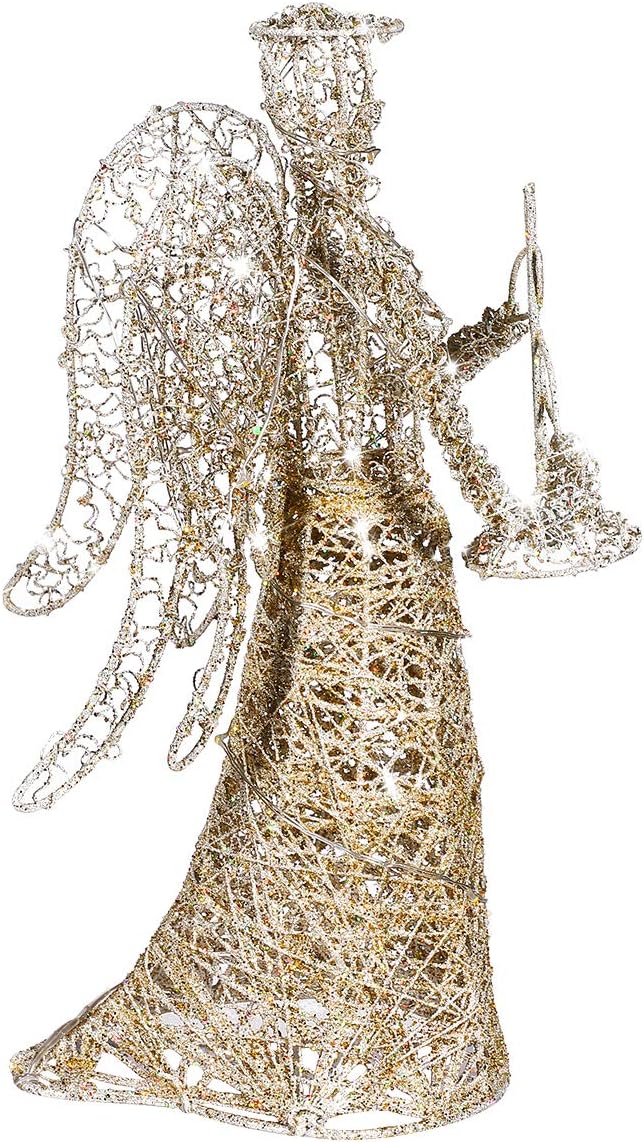 ABOOFAN Gold Glitter Christmas Tree Topper - Coated Metal Angel Xmas Treetop Decoration for Holiday Decor