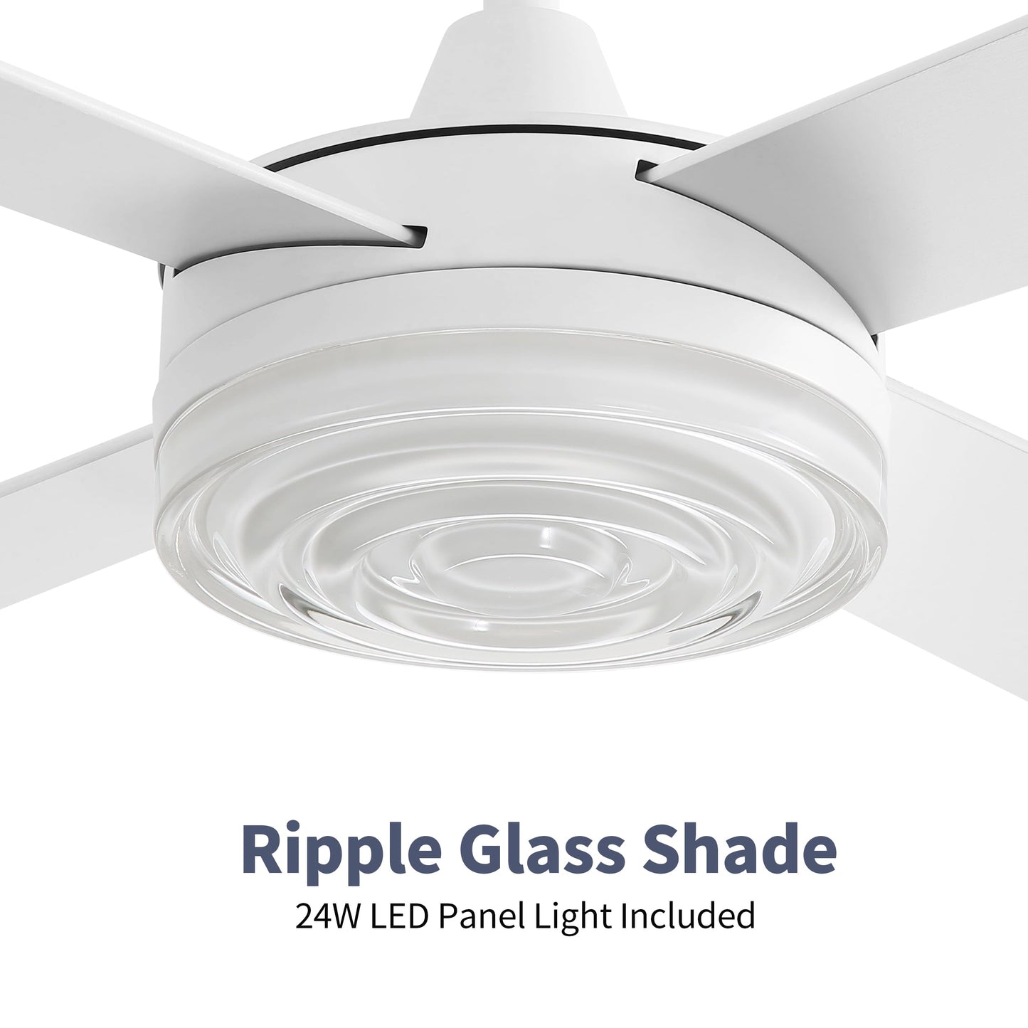 WINGBO 52 Inch Ceiling Fan with Lights and Remote, 3CCT, Modern Ceiling Fan with Ripple Glass Shade, 6-Speed Reversible DC Motor for Bedroom Living Room Kitchen Hallway, Gloss White