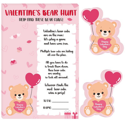 COCHIE Valentine's Day Games for Classroom Party Family Adults Office Large Groups, Valentines Bear Bub Hunt Game School Activities with 50 Paper Bears - 25 Players (Bear Hunt)