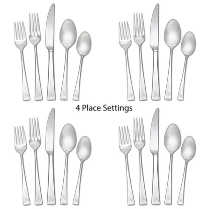 Mikasa Lucia 20-Piece Flatware Set, Service for 4, 18/10 Stainless Steel Silverware Set with Dinner Forks, Salad Forks, Knives, Spoons and Teaspoons, Dishwasher Safe