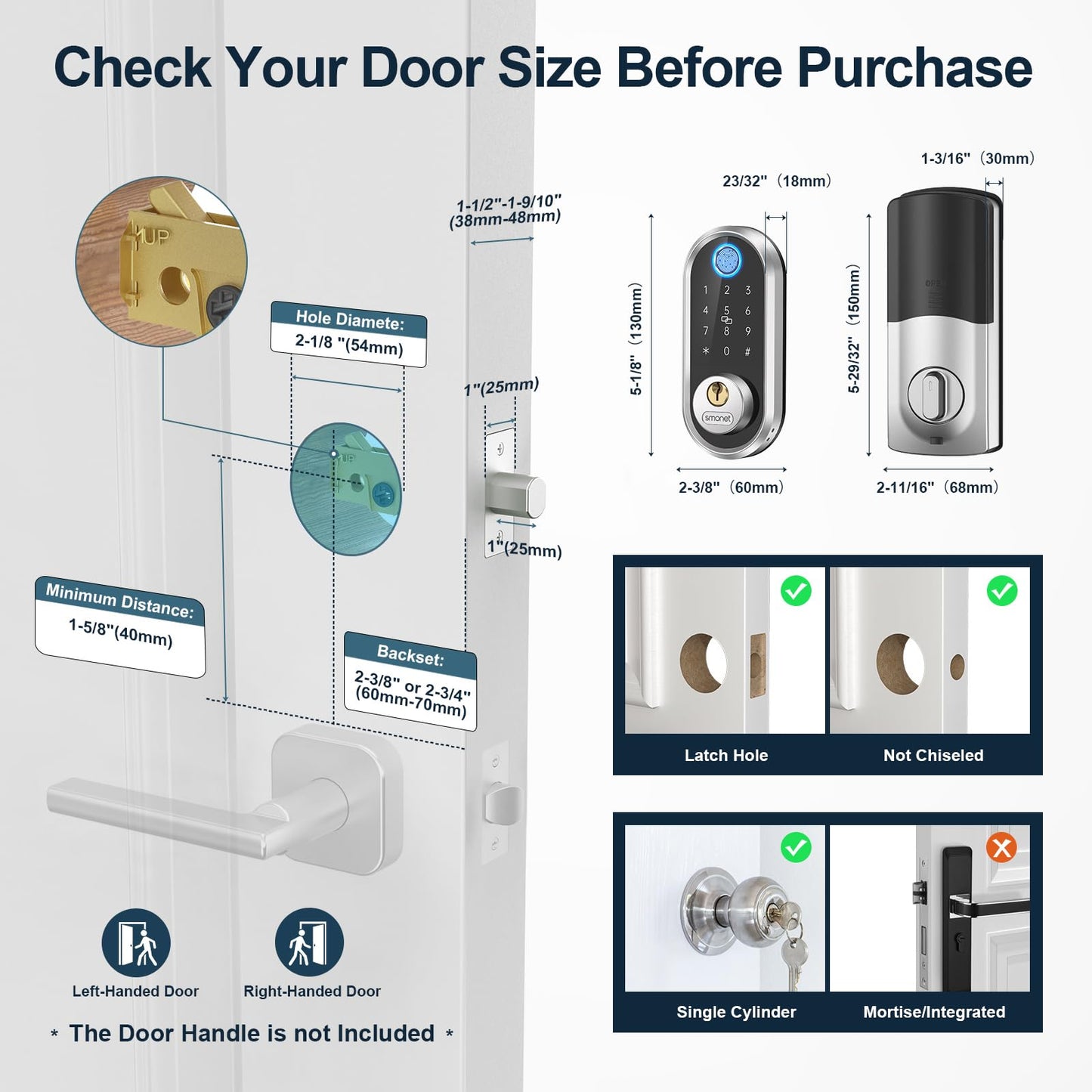 Smart Deadbolt, SMONET Fingerprint Electronic Deadbolt Door Lock with Keypad-Bluetooth Keyless Entry Front Door Digital Keypad App Control, Ekeys Sharing, App Monitoring Auto Lock for Homes and Hotel