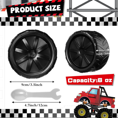 24 Sets Set, Frozen Uiifan Truck Wheel Ice Cream Bowls Spoon Plastic Race Car Party Yogurt Cups with Spoons Sturdy