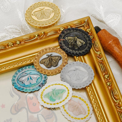 3D Embossed Moth Wax Seal Stamp - Wooden Handle with Brass Metal Head, Defor for Envelope/Bag/Gift Packing, Making Product Tag Arts Crafts DIY