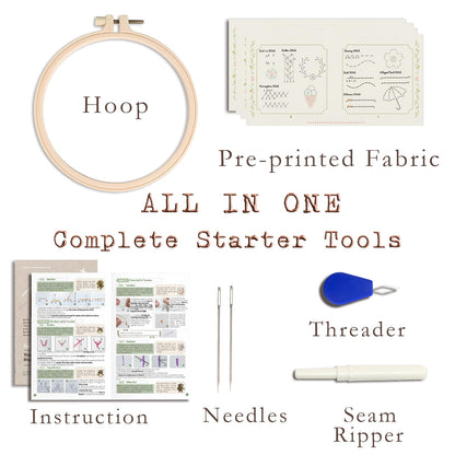 TenDawn Basic Embroidery Starter Kit – 12 Essential Stitches, Fabric Practice Book for Beginners, Easy Entry Sewing Set