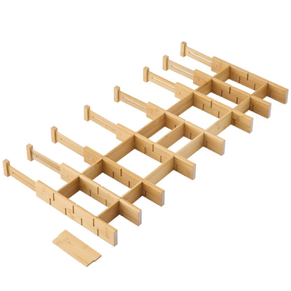 FILWH Bamboo Drawer Dividers with Inserts kitchen drawer organizer Adjustable Expandable 8 Pack Organizer Set for Kitchen Bedroom Bathroom Office 8 Dividers with 16 Inserts (Natural, Small (14-19IN))
