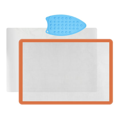 Applique Fusing Mat,17" x 24"Applique Pressing Sheet with See-Through Design for Arts Crafts Creation,Silicone Mat Including Bonus Teflon Coated Pressing Sheet and Silicone Iron Rest Pad