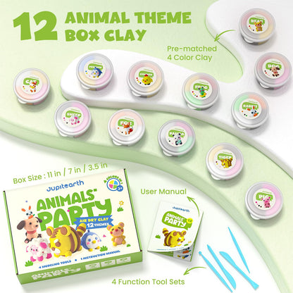 Air Dry Clay for Kids,12 Animals Theme Party Foam Clay,Ultra Light Modeling Clay Kit, DIY Art and Home Party Favors for Boys & Girls (Animal)