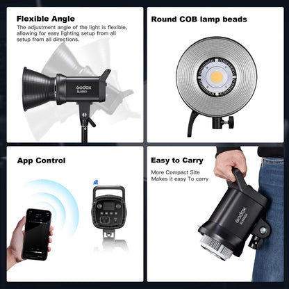 Godox SL60IID Softbox Lighting Kit Professional Studio Equipment with Softbox, SL60II-D 75W LED Video Light 3-Light Kit with APP control, Reflector, light stand, Boom Arm for Portrait Product Shooting