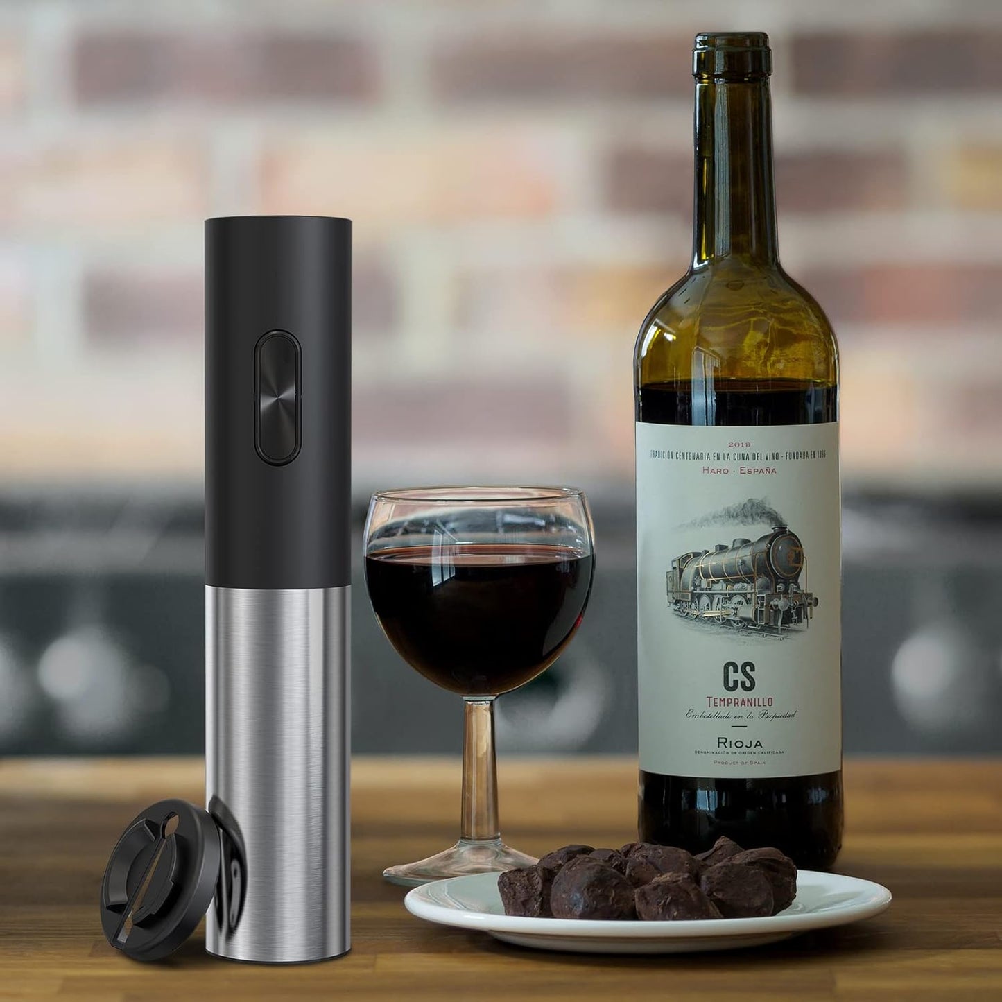 COKUNST Electric Wine Openers - Reusable Corkscrew Opener with Foil Cutter, Battery Operated Stainless Steel