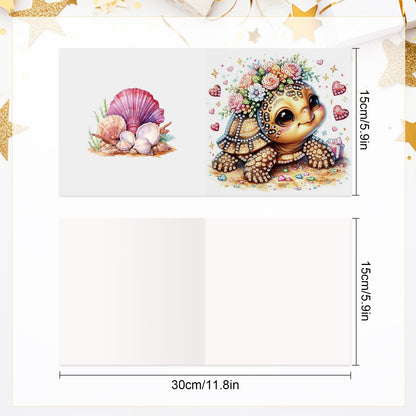 antor 6 pcs Diamond Art Painting Greeting Card Kits, Animal Cute Turtle Design Irregular Shapes Diamond Art Fine Glitter Greeting Cards with Envelopes, Clay Glue, Pen, and Bead Bag for Creative Gifts