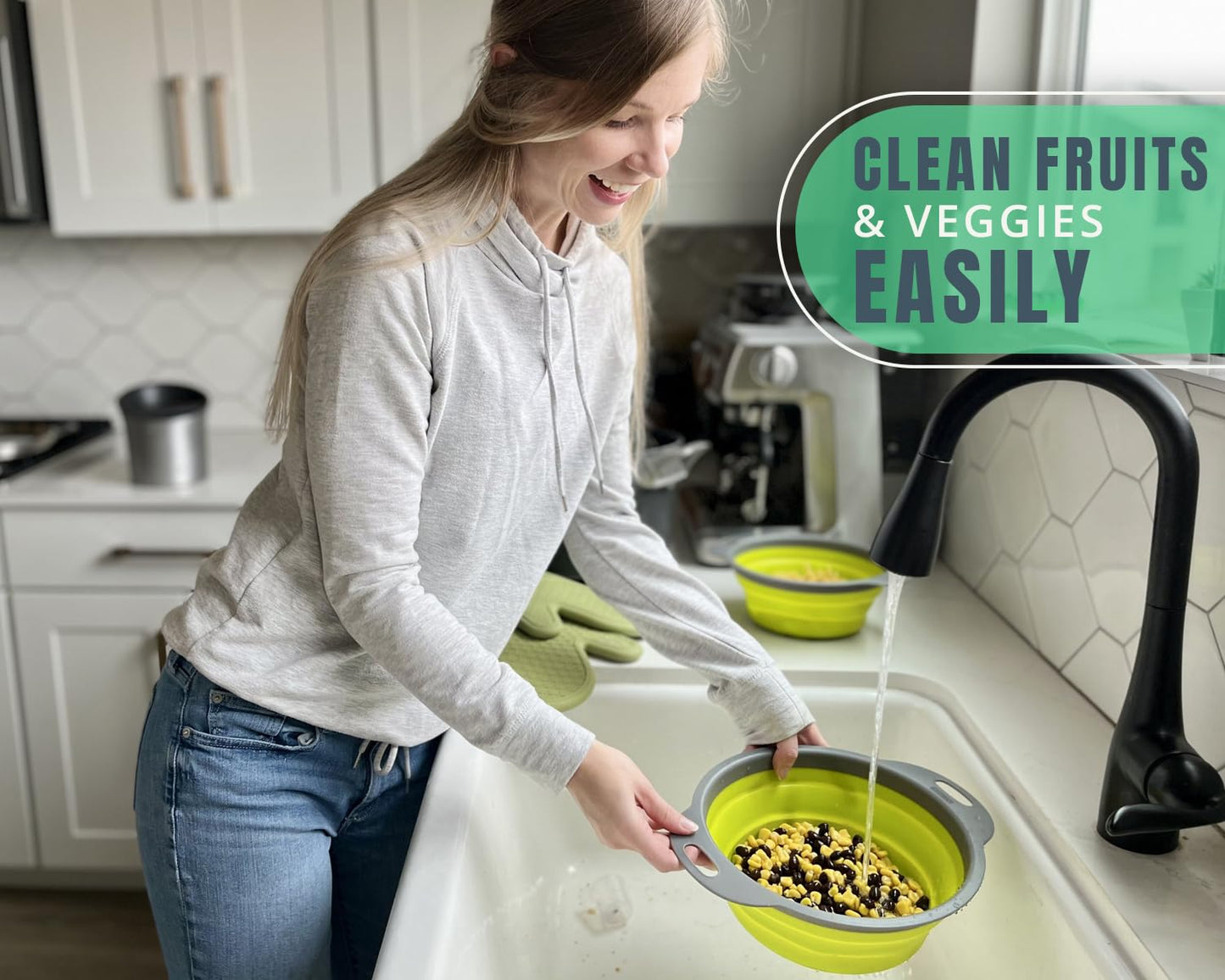 Ultimate Kitchen Strainers Set of 2 - Collapsible Silicone Colanders For Easy Storage by Comfify - Use with Pasta & Veggies or as a Fruit or Berry Bowl with Strainer - Irreplaceable for Campers - Blue