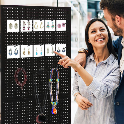 Eastern Tree 2.5'x 6' Metal Pegboard Display Stand with T-Base, Black Peg Board Panels Display with Casters, Standing Pegboard Display, Retail Display Stand, Extra 10 Pieces Hooks, Black