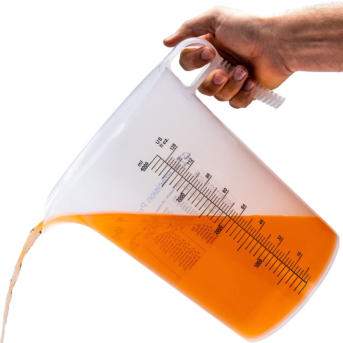 One Gallon 128oz Measure Pitcher - Convenient Conversion Chart - Strong Food Grade - Great for Lawn, Chemicals Pool, Ag, Lye, Home Hobbies, Motor Oil, Fluids - Turnah Precision Products, Made in USA