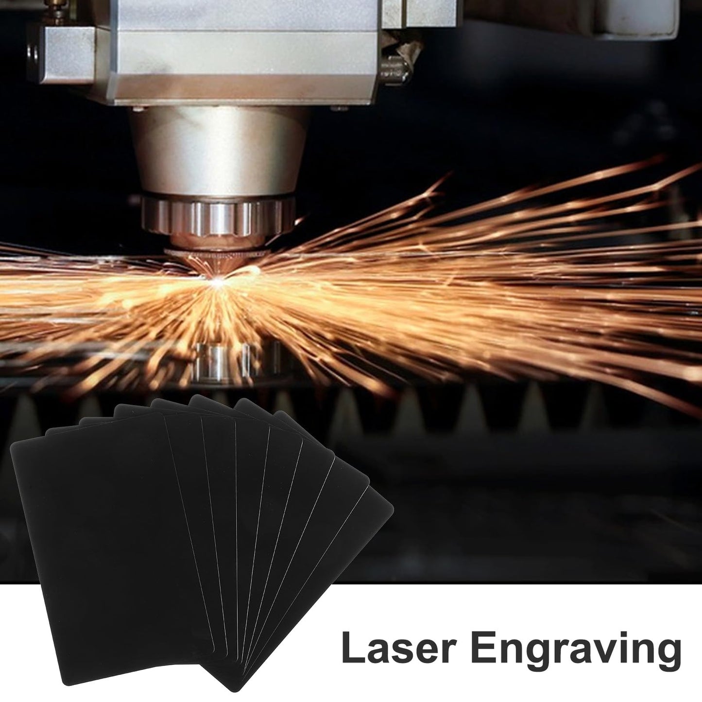 PercyEffie 100PCS 0.42mm Metal Business Cards Blank Thicken Aluminum Name Laser Engraving Cards Blanks Sublimation for House Office Customer DIY Gift Plate Invitations 3.4 x 2.1 Inch Black