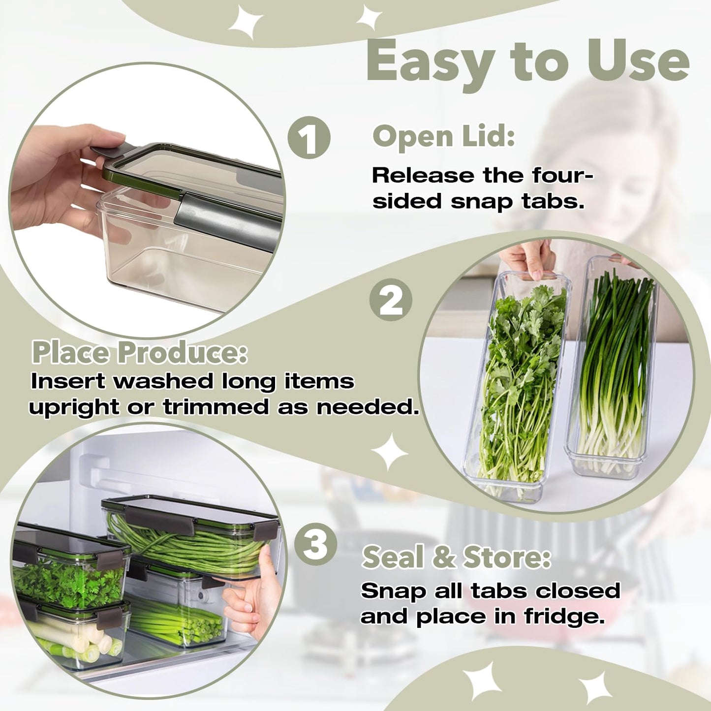 Celery Keeper for Refrigerator, BPA-Free Celery Storage Container with Lid – Leak-Proof Silicone Gasket & Four-Sided Snap Lock, Durable PP Food Storage Bin for Fresh Celery, Carrots & Cucumbers