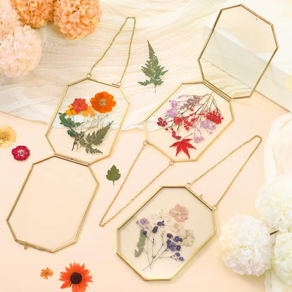 Vicenpal 5 Pcs 5 x 7 Inches Glass Pressed Flower Frame, Hanging Floating Picture Frame for Tabletop Artwork Dried Flower Display with Metal Chain for Mom Friends Wedding Gift DIY Craft(Coppery)