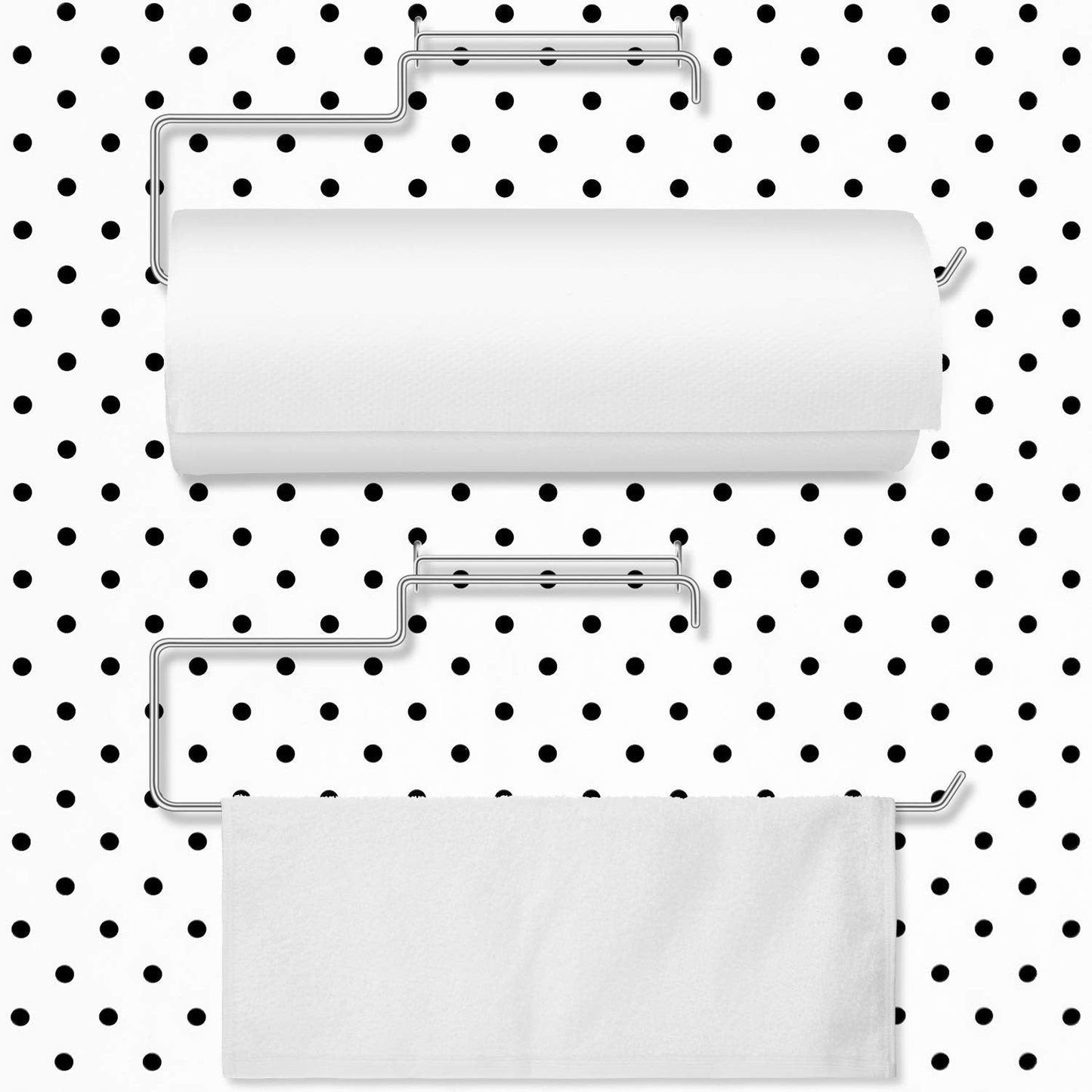 Blulu 4 Packs Pegboard Paper Towel Holder Stainless Steel Pegboard Hooks Organization Accessory for Workshop, Garage, Kitchen, Laundry Room, Bathroom(Silver)