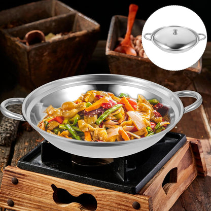 PRETYZOOM Stainless Steel Wok with Lid, Nonstick Everyday Pan with Dual Handle, 9 Inches Shabu Shabu Pot