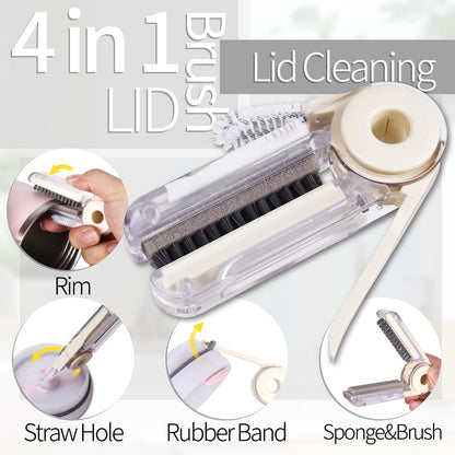 Bottle Brush Set 4 Pack - 15 Inch Long Handle Bottle Brush Cleaner with Stainless Steel Shaft, Straw Cleaner Brush and Lid Brush for Bottles, Thermos, Glasswares, Mugs, Cups, Tumblers