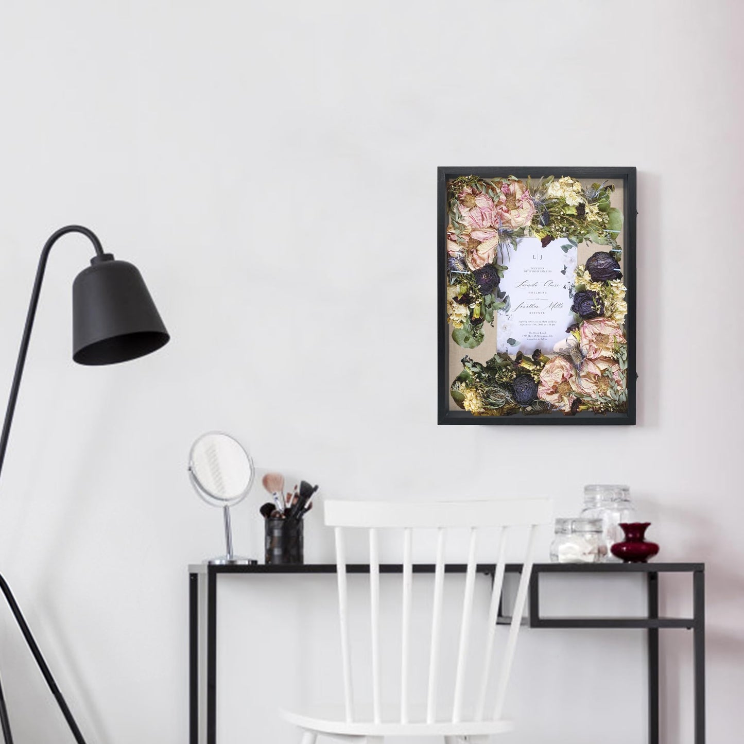 GraduationMall 18x24 Wood Shadow Box Frame Glass Door Display Case with Linen Back and 6 Stick Pins,1.5 inches Interior Depth,Ideal for Memorabilia Pictures Flowers Medals Tickets Rustic Black
