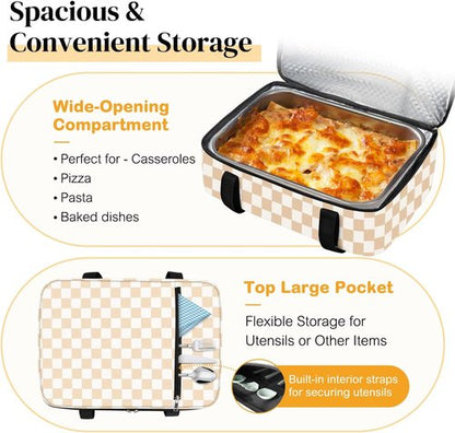 Coobiiya Insulated Casserole Carrier - Thermal Lunch Bag Keeps Food Hot or Cold | Fits 9" x 13" Baking Dish