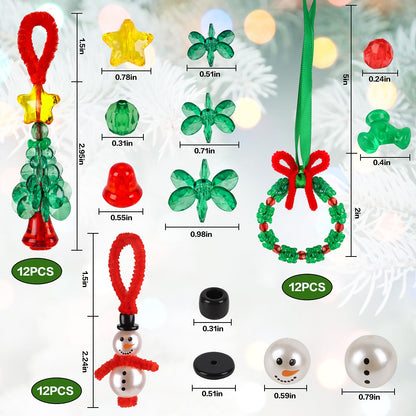 KIMOBER 36 Sets Christmas Crafts Beaded Ornament Kit,12 Wreath,12 Snowman,12 Christmas Tree Xmas Holiday Tree Decorations(Assembly Needed)