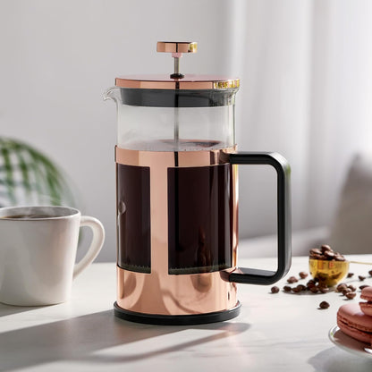 Pinky Up Piper 34 oz Rose Gold Tea Press Pot, French Press for Loose Leaf Tea and Coffee