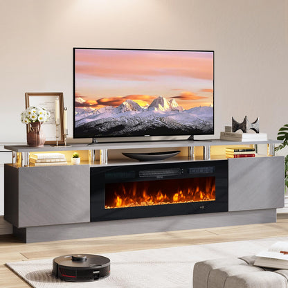 OneBlis 70" TV Stand for Living Room, Entertainment Center with Storage Cabinet, Fits TVs up to 80", Modern Media Console with Shelves, 36" Electric Fireplace (Grey+Black)