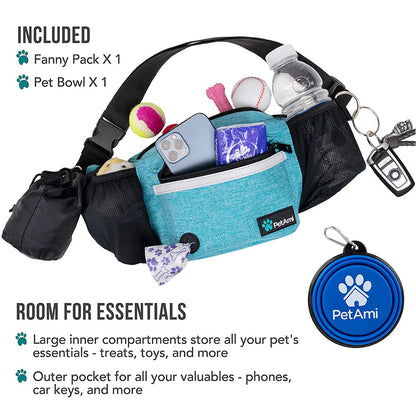 PetAmi Dog Fanny Pack, Treat Pouch for Dog Walking, Training, Built in Poop Bag Dispenser, Water Bottle Holder, Collapsible Bowl, Pet Treat Waist Belt for Hiking, Running, Kibbles (Camo Black)
