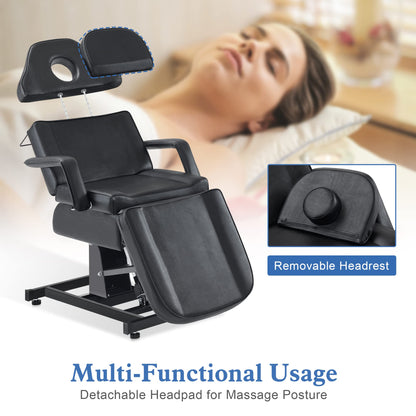 BarberPub Fully Electric Facial Bed with 3 Motor for Esthetician, Electric Tattoo Chair for Client, Facial Bed for Esthetician, Electric Adjustment 2751 (Black, Height (Flat): 24"–33")