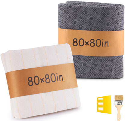Riiai 80" x 80" Overlocking Primary Tufting Cloth with Marked Lines and 80'' x 80'' Rug Backing Non-Slip Rug Pad Fabric, Rug Tufting Cloth Kit with Monk Cloth and Backing Fabric,Tufting Supplies