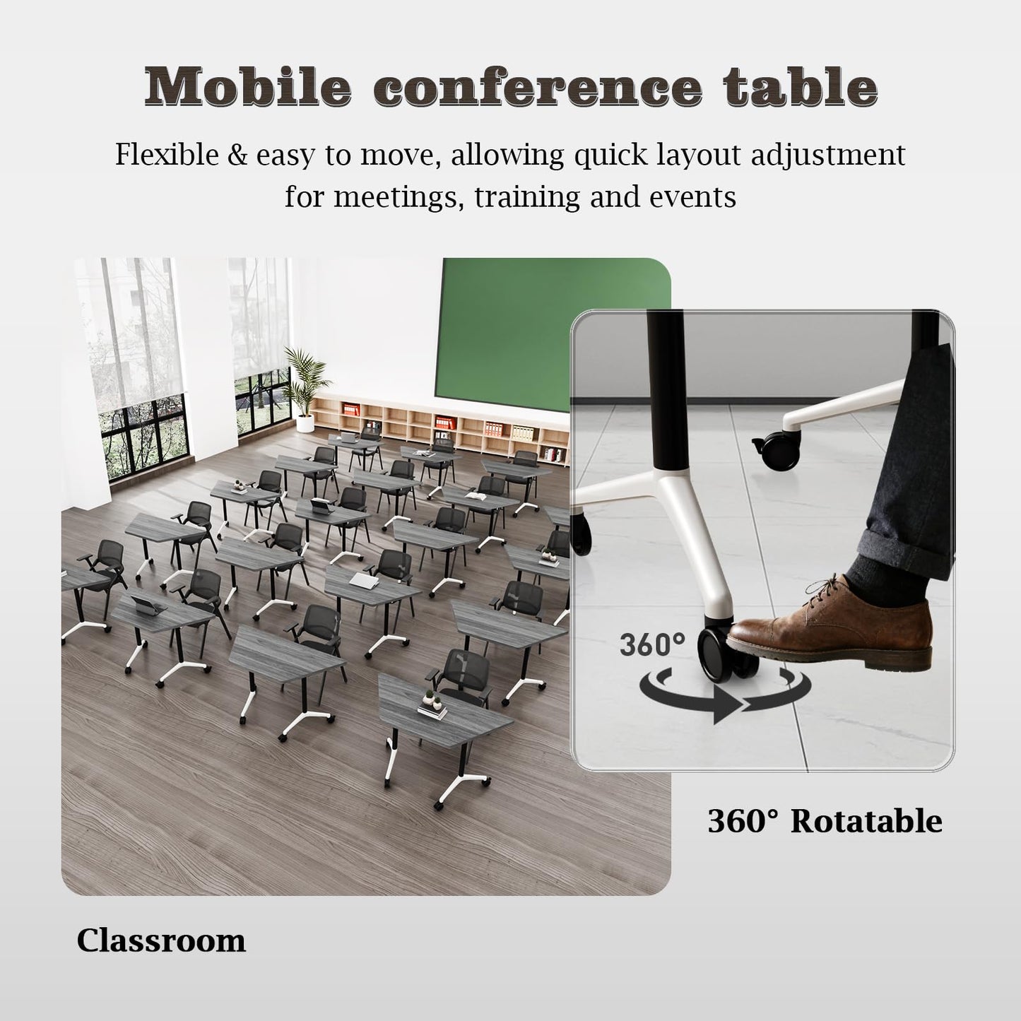 Conference Room Table, Foldable Flip Top Mobile Training Table with Wheels, 47.2 Inch Modern Rectangular Meeting Seminar Desk, Waterproof Metal Frame for Office, Classroom & Boardroom