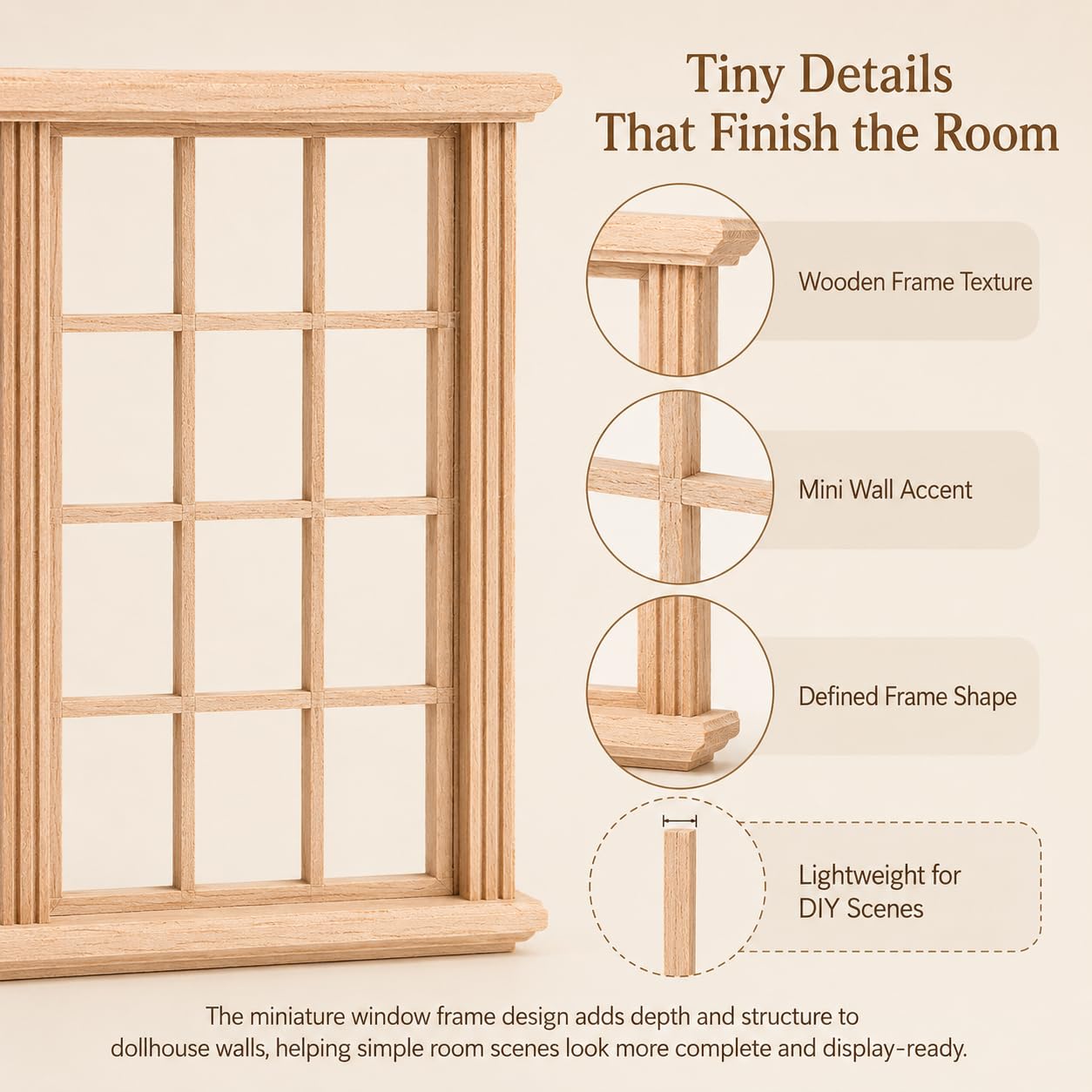 Wooden Window Dollhouse Furniture: 2Pcs Mini Windows 1: 12 Scale Miniature Accessories Tiny Window Frame Model Dolls Houses Playhouse Ornaments
